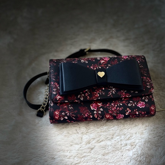 Betsey Johnson Pink Floral Wristlet with Black Bow